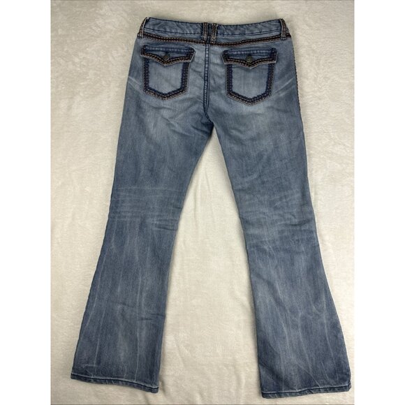 Wrangler Rock 47 Ultra Low Rise Jeans Women’s 11 X 34 Thick Stitch Flare Flap - Picture 8 of 10